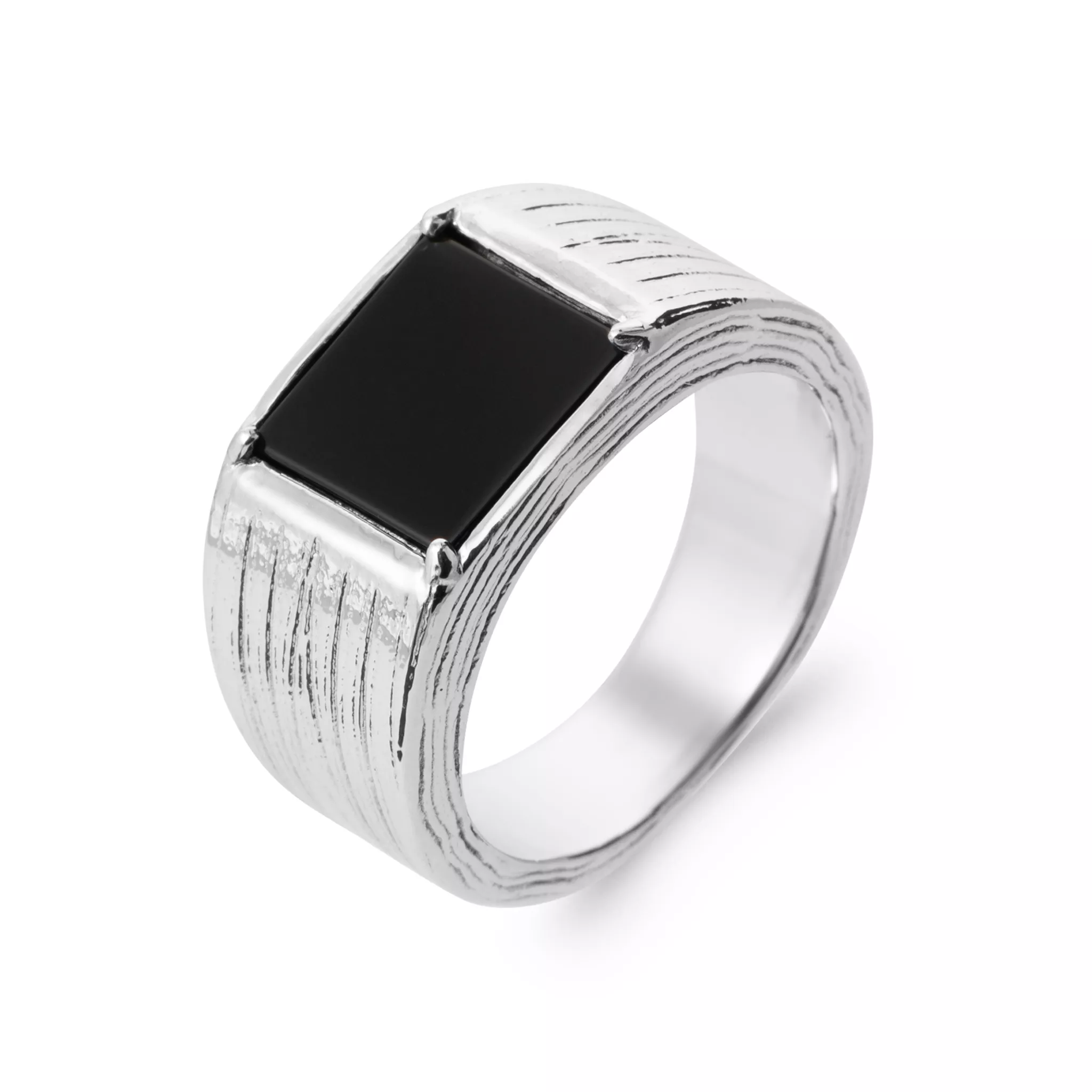 Chevalière Homme Argent Diogenien Agate Noir - Bague en Argent 925 - Bijoux en Vogue