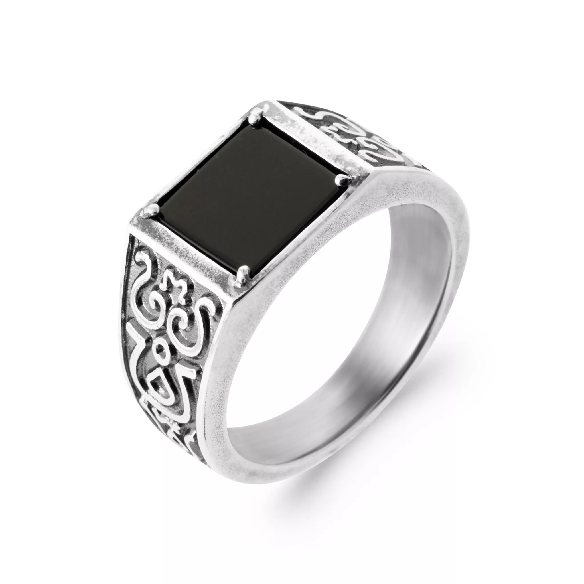 Chevalière Homme Argent Vimalakumar Agate Noir - Bague en Argent 925 - Bijoux en Vogue