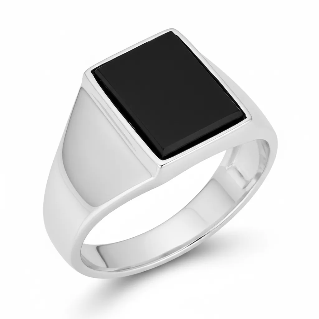 Chevalière Homme Argent Ipolito Onyx - Bague en Argent 925 - Bijoux en Vogue
