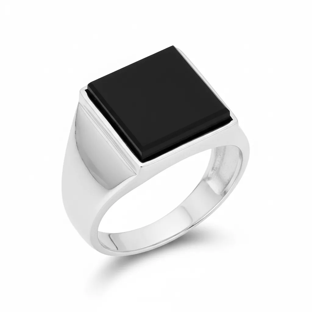 Chevalière Homme Argent Cesarino Onyx - Bague en Argent 925 - Bijoux en Vogue