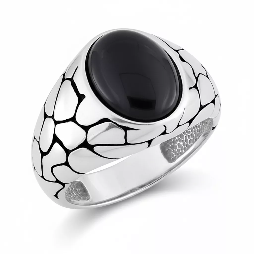 Chevalière Homme Argent Abdalilah Onyx - Bague en Argent 925 - Bijoux en Vogue