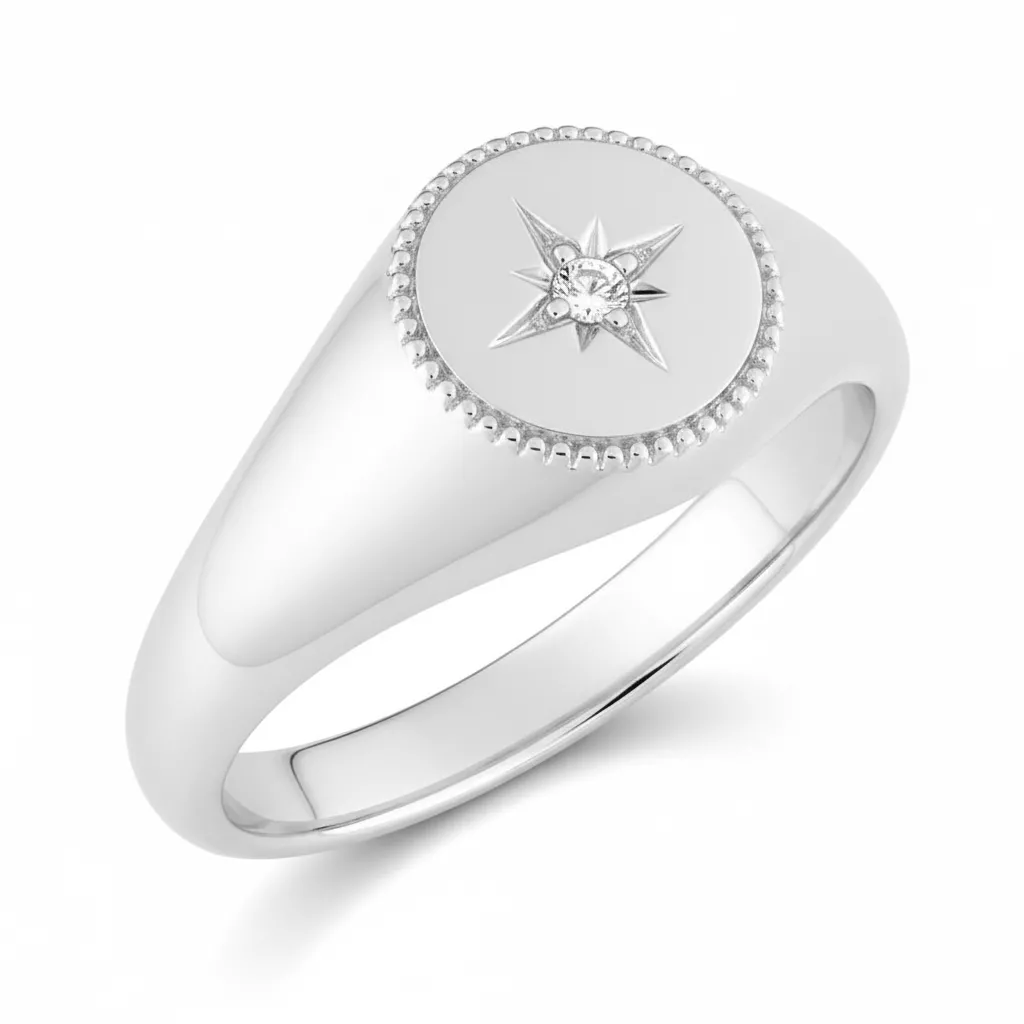 Chevalière Or Blanc Giresse Diamant - Bague en Or 750 18k - Bijoux en Vogue