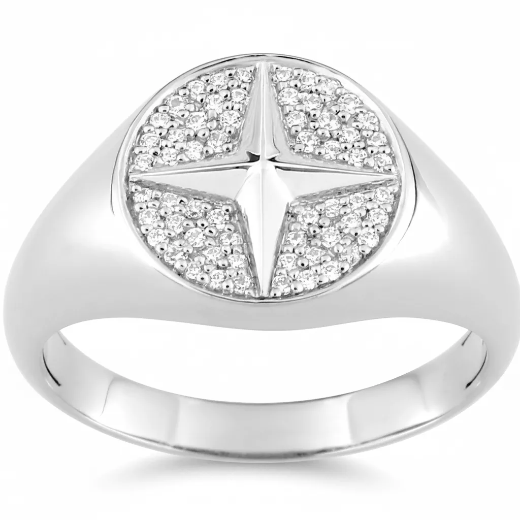 Chevalière Or Blanc Agatha Diamant - Bague en Or 750 18k - Bijoux en Vogue