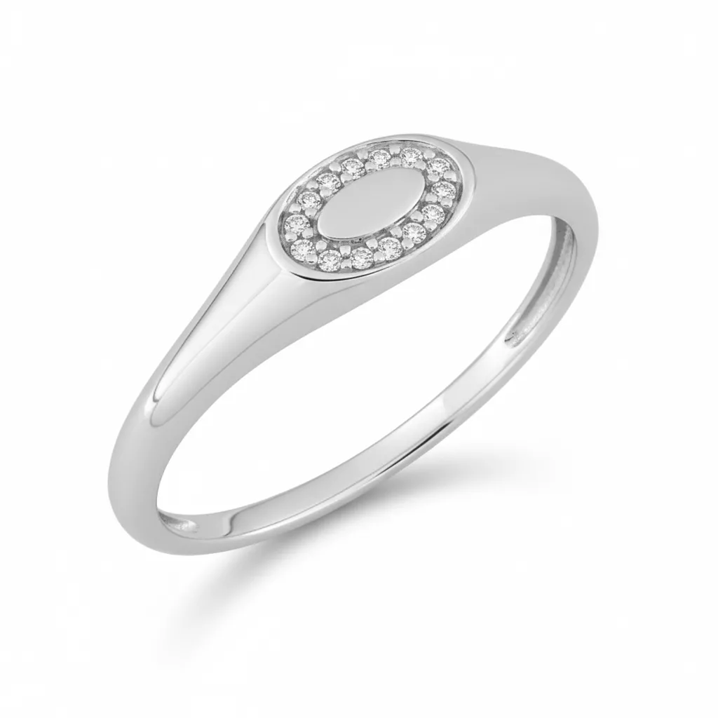 Chevalière Or Blanc Zouliaha Diamant - Bague en Or 750 18k - Bijoux en Vogue