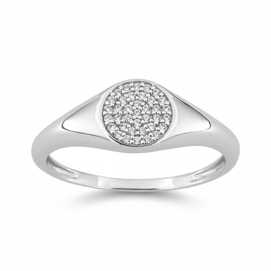 Chevalière Or Blanc Yanessa Diamant - Bague en Or 750 18k - Bijoux en Vogue