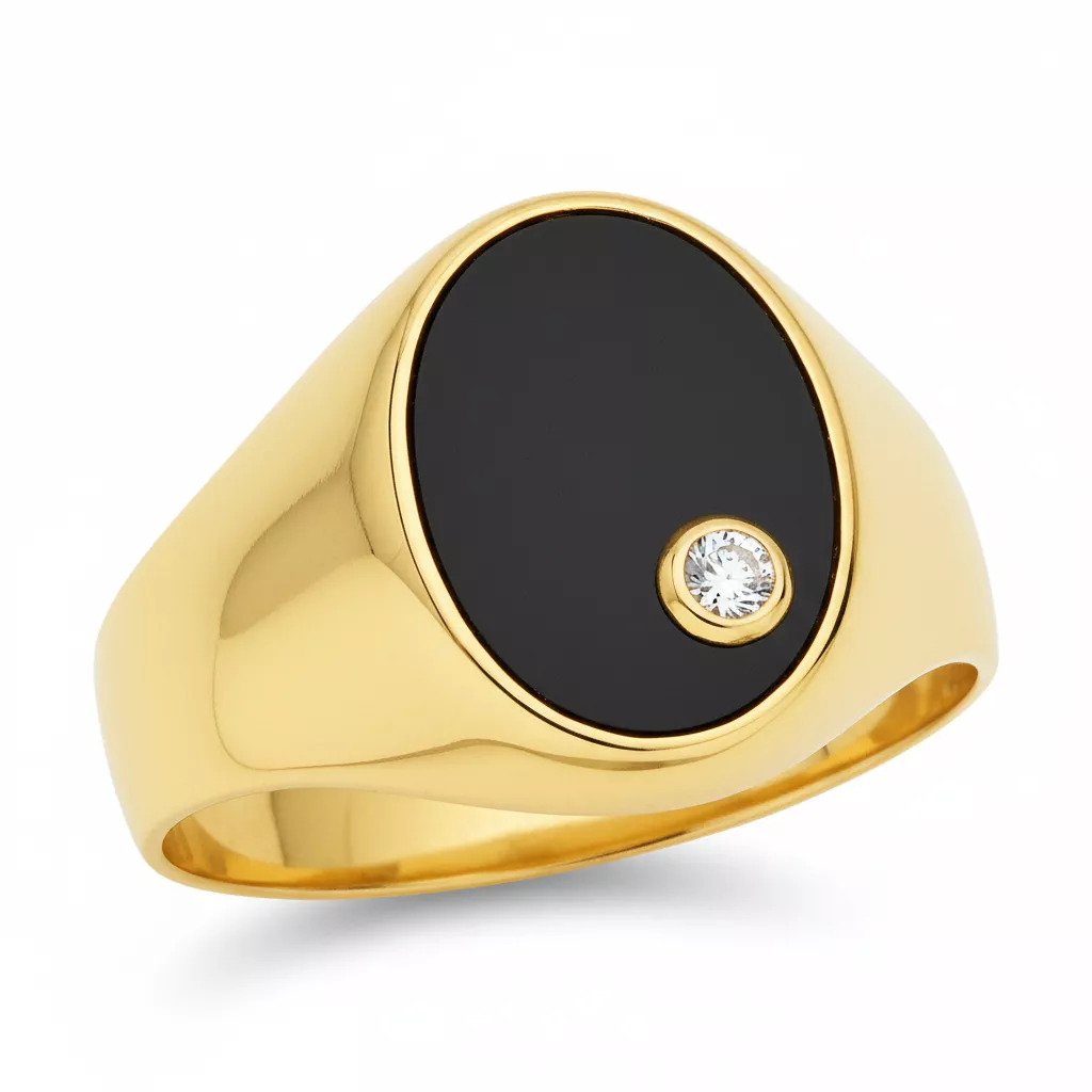 Chevalière Homme Or Debesh Diamant Onyx - Bague en Or 750 18k - Bijoux en Vogue