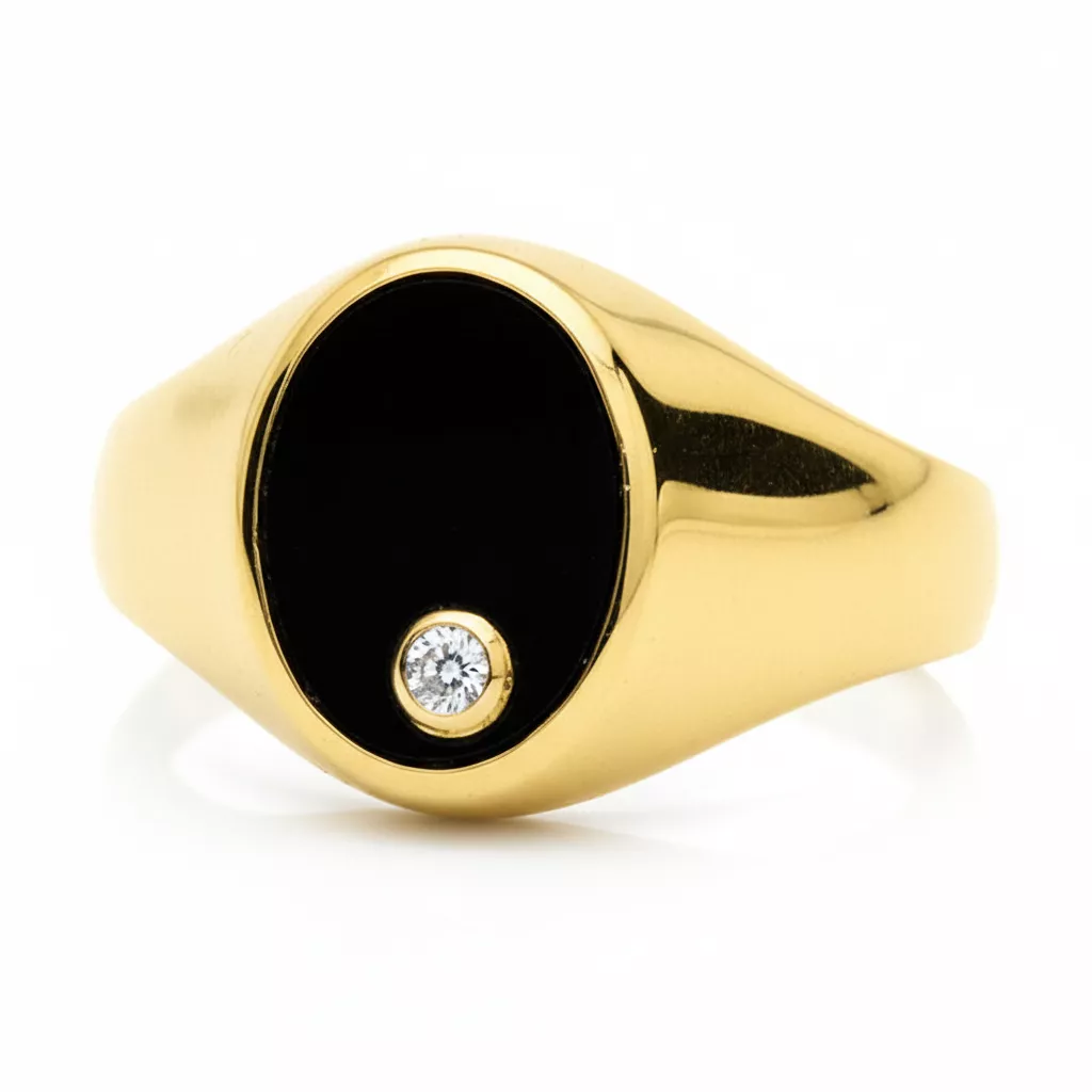 Bague Homme Or Diamant Onyx - Bague en Or 750 18k - Bijoux en Vogue
