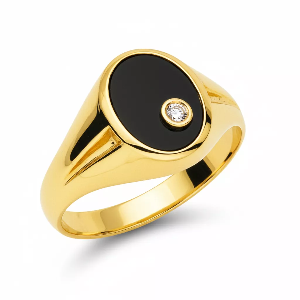 Chevalière Homme Or Aldolphe Diamant Onyx - Bague en Or 750 18k - Bijoux en Vogue