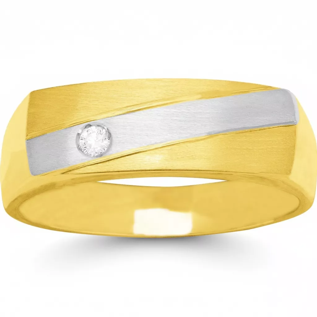Bague Homme Or Jaune et Blanc Diamant - Bague en Or 750 18k - Bijoux en Vogue