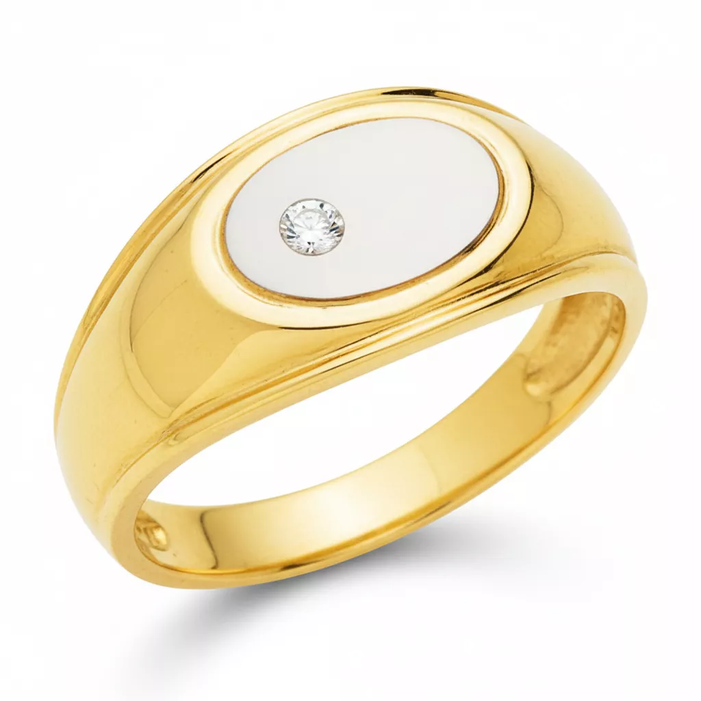 Bague Homme Or Jaune et Blanc Diamant - Bague en Or 750 18k - Bijoux en Vogue
