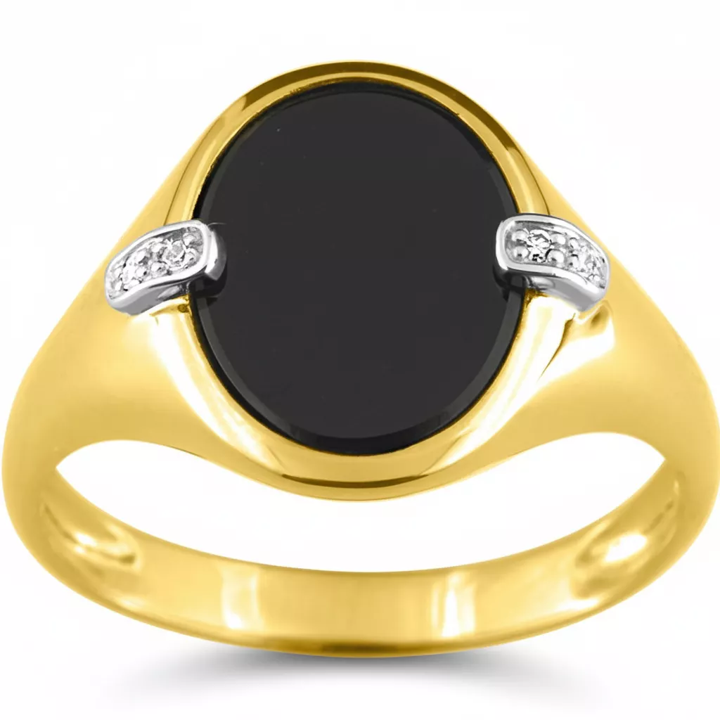 Chevalière Homme Or Chandan Diamant Onyx - Bague en Or 750 18k - Bijoux en Vogue
