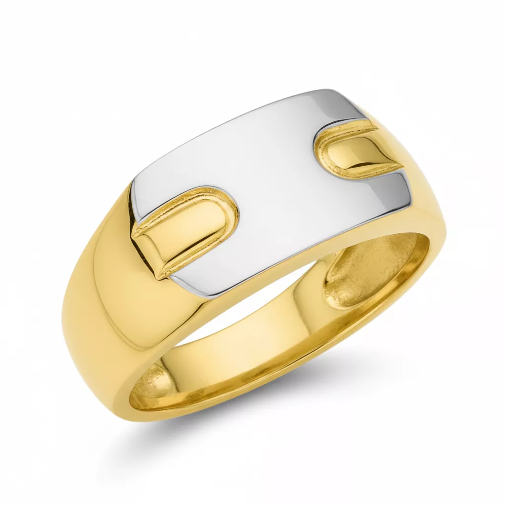 Chevalière Homme Or Jaune et Blanc Andriamasimbelo - Bague en Or 750 18k