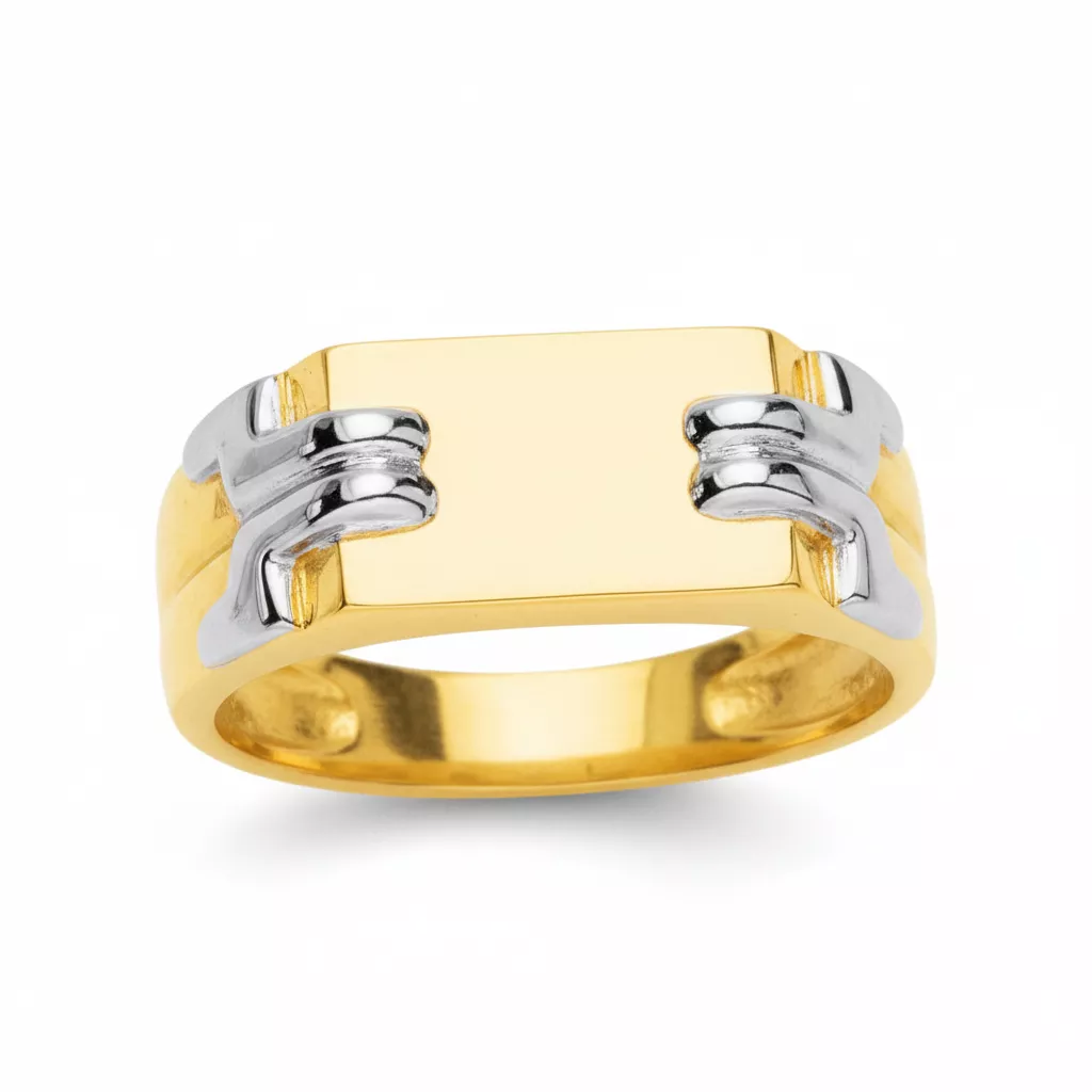 Chevalière Homme Or Jaune et Blanc Gualdino - Bague en Or 750 18k