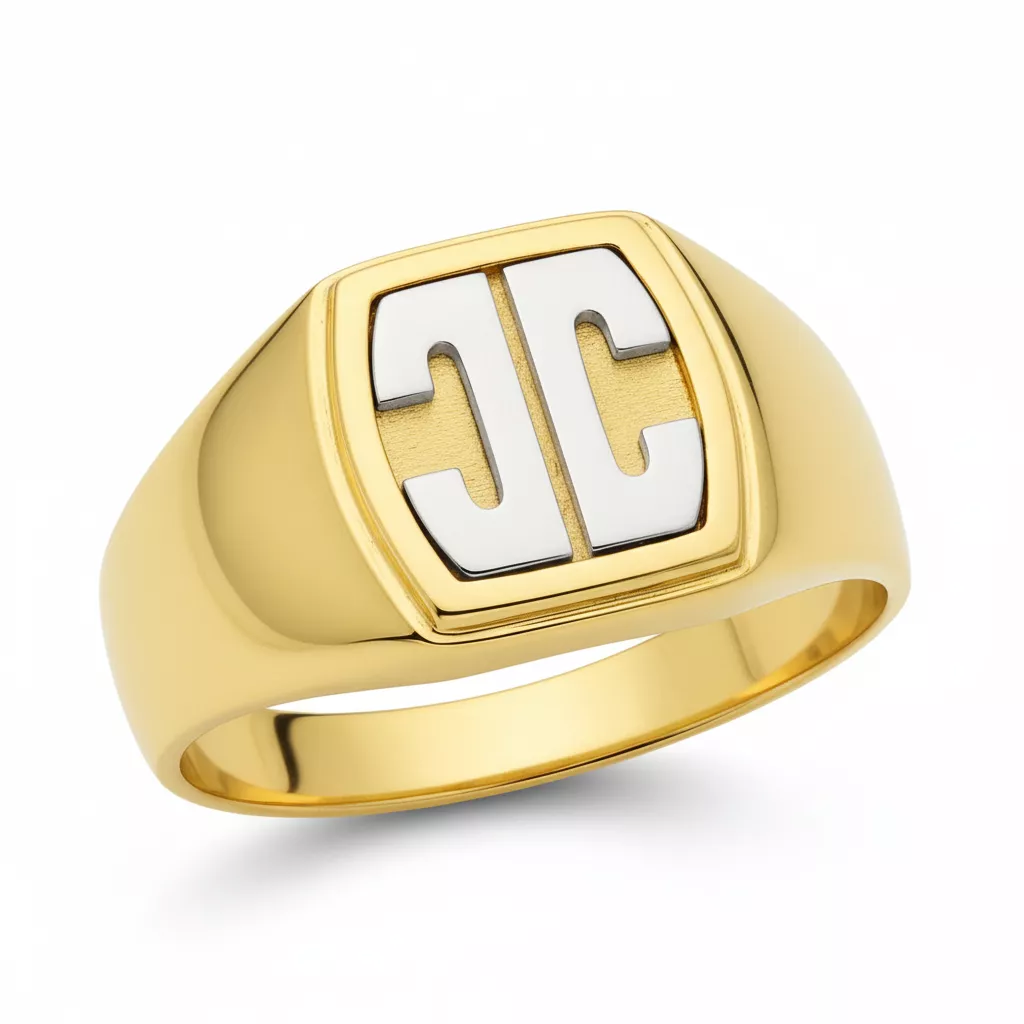 Chevalière Homme Or Jaune et Blanc Anheton - Bague en Or 750 18k