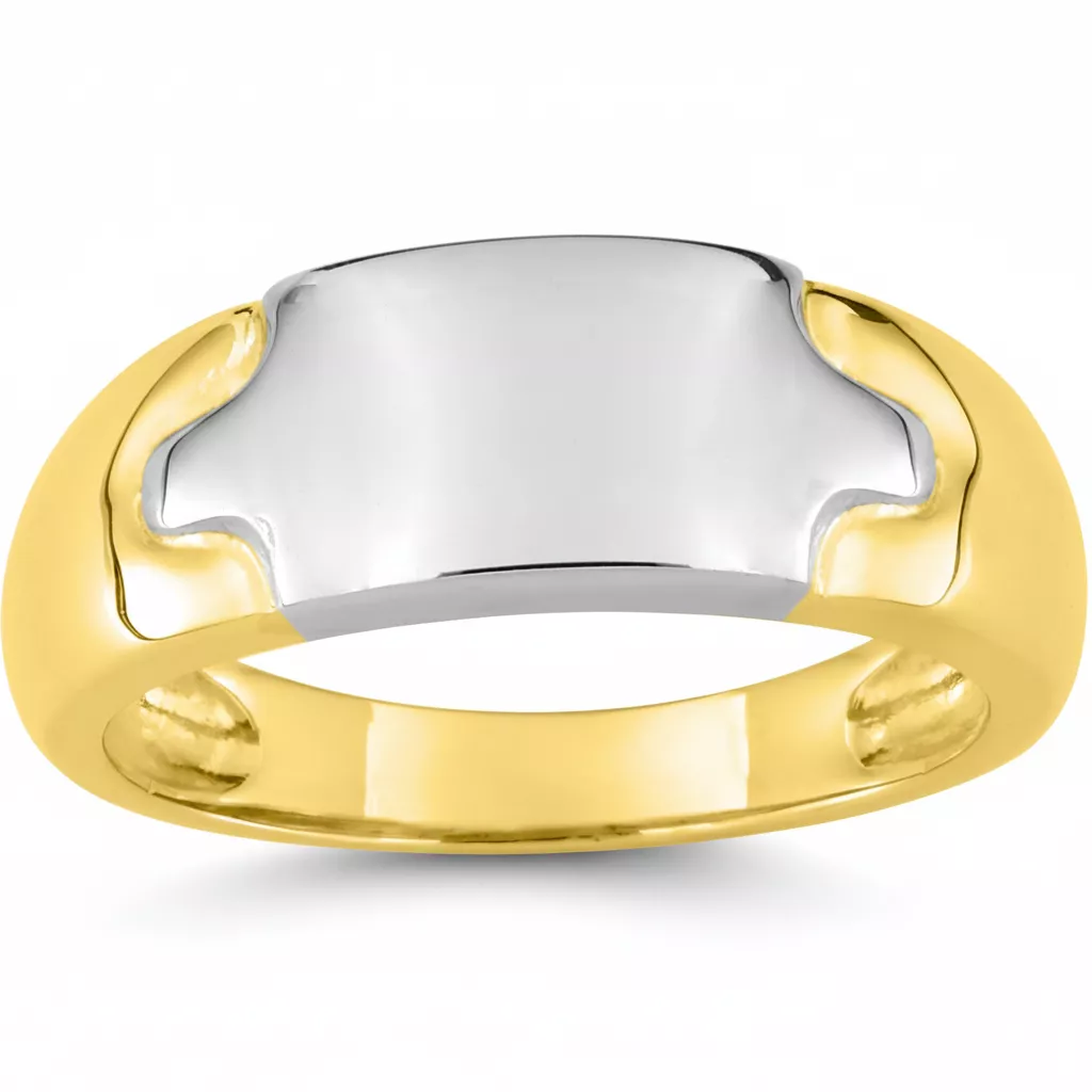 Chevalière Homme Or Jaune et Blanc Geoffray - Bague en Or 750 18k - Bijoux en Vogue