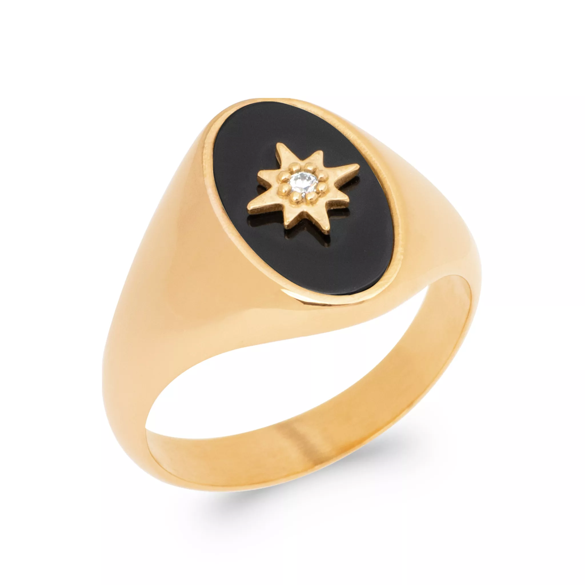 Chevalière Plaqué Or Alphrodis Agate Noir - Bague en Plaqué or - Bijoux en Vogue
