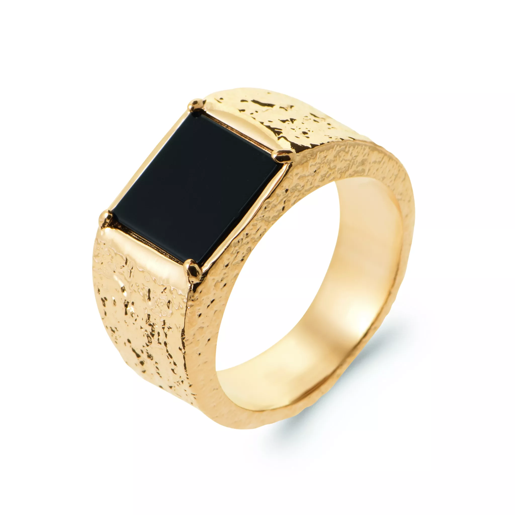 Chevalière Homme Plaqué Or Ramman Agate Noir - Bague en Plaqué or - Bijoux en Vogue