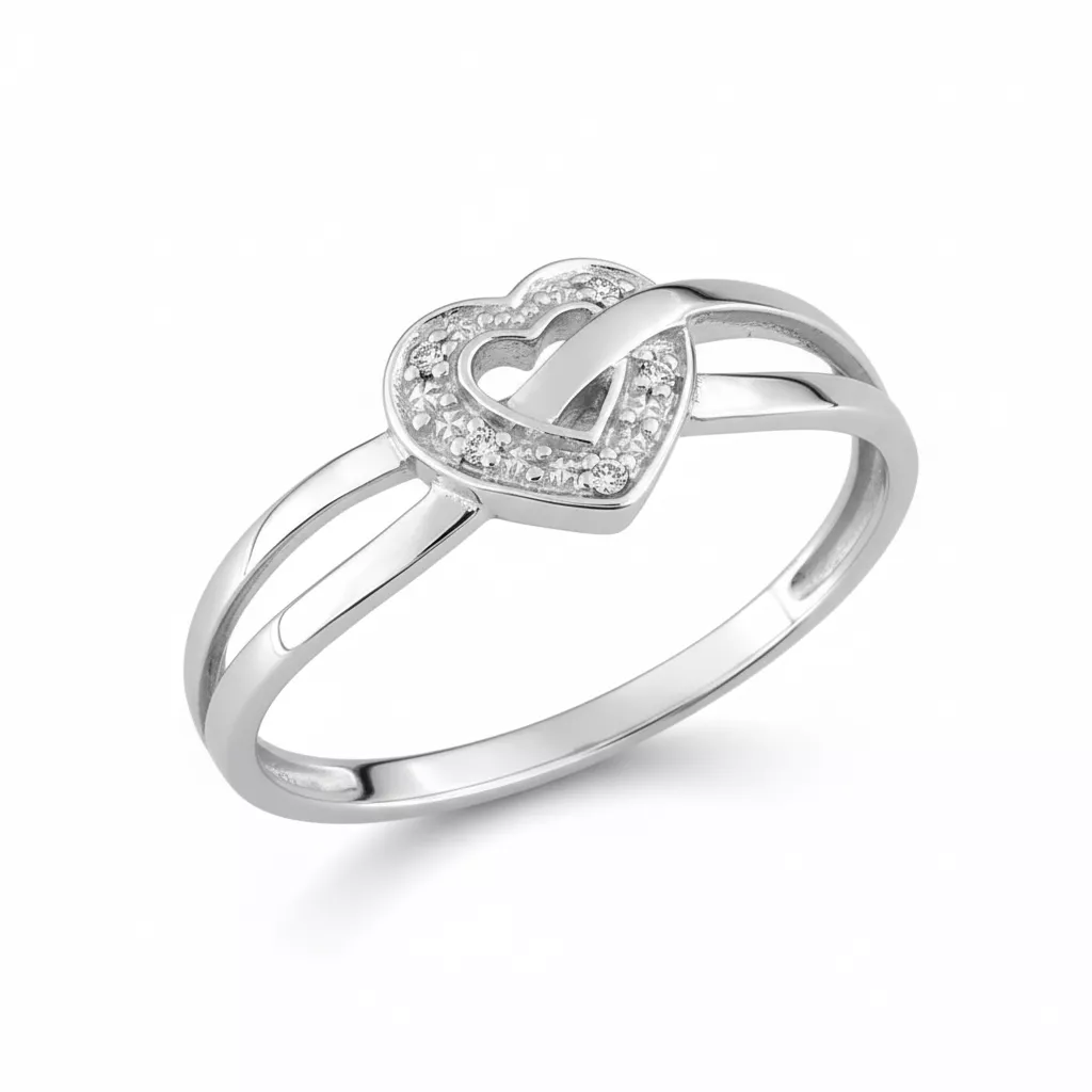 Bague Or Blanc Diamant Coeur - Bague en Or 375 9k - Bijoux en Vogue