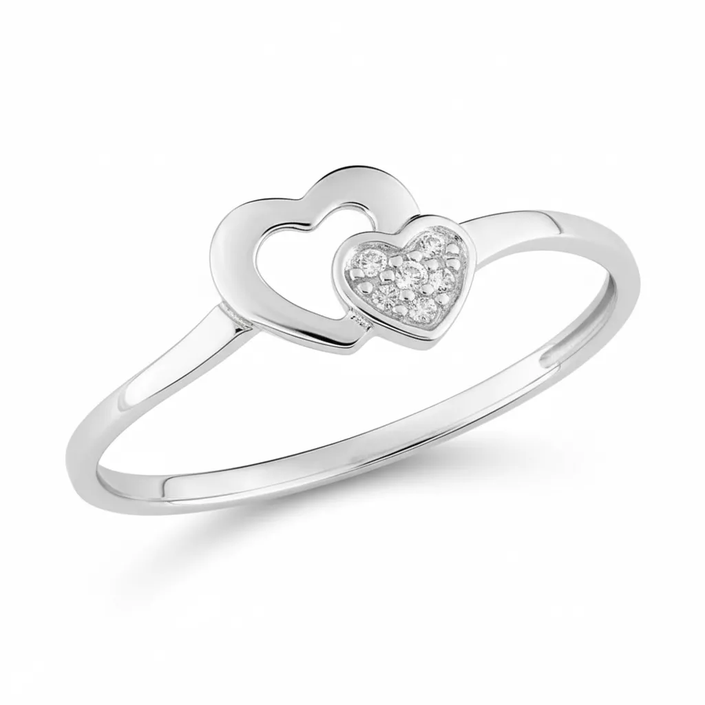 Bague Or Blanc Katania Diamant Coeur - Bague en Or 375 9k - Bijoux en Vogue