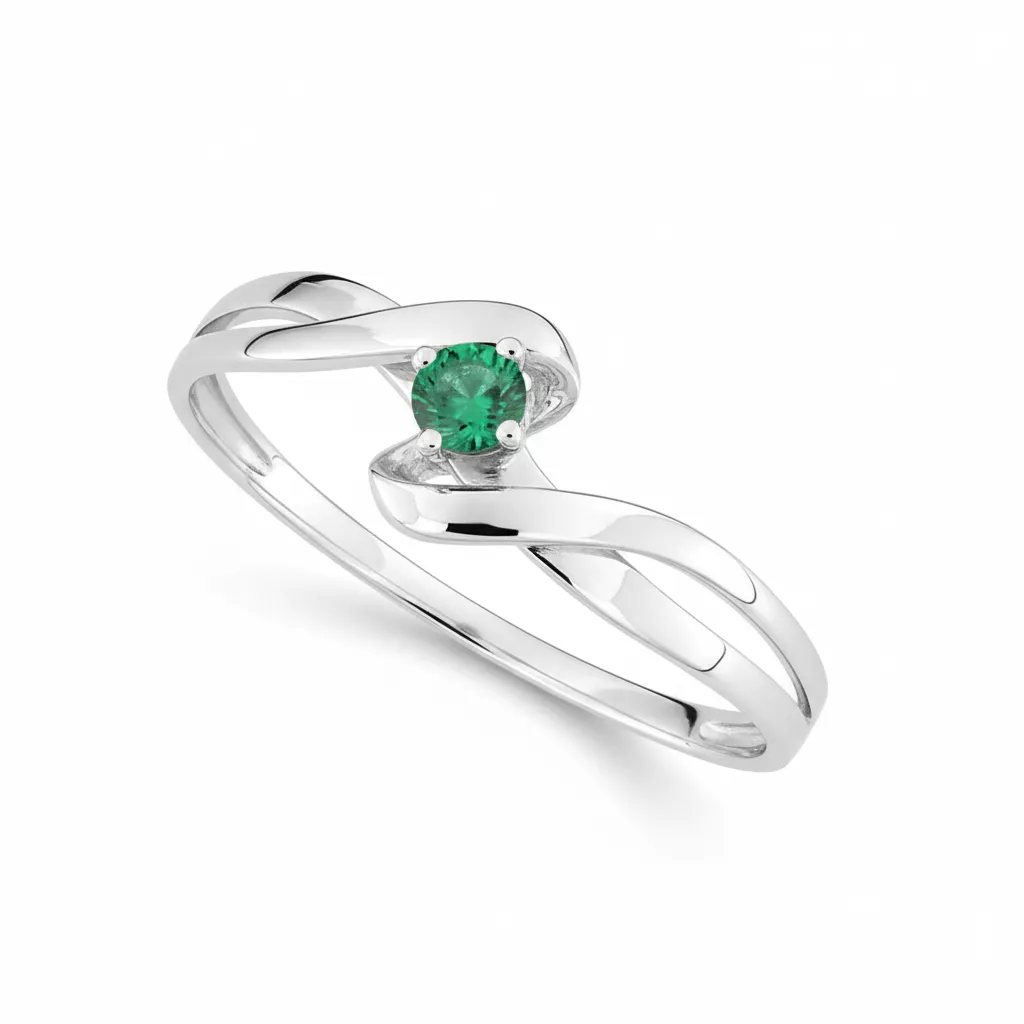 Bague Or Blanc Evolene Emeraude - Bague en Or 375 9k - Bijoux en Vogue