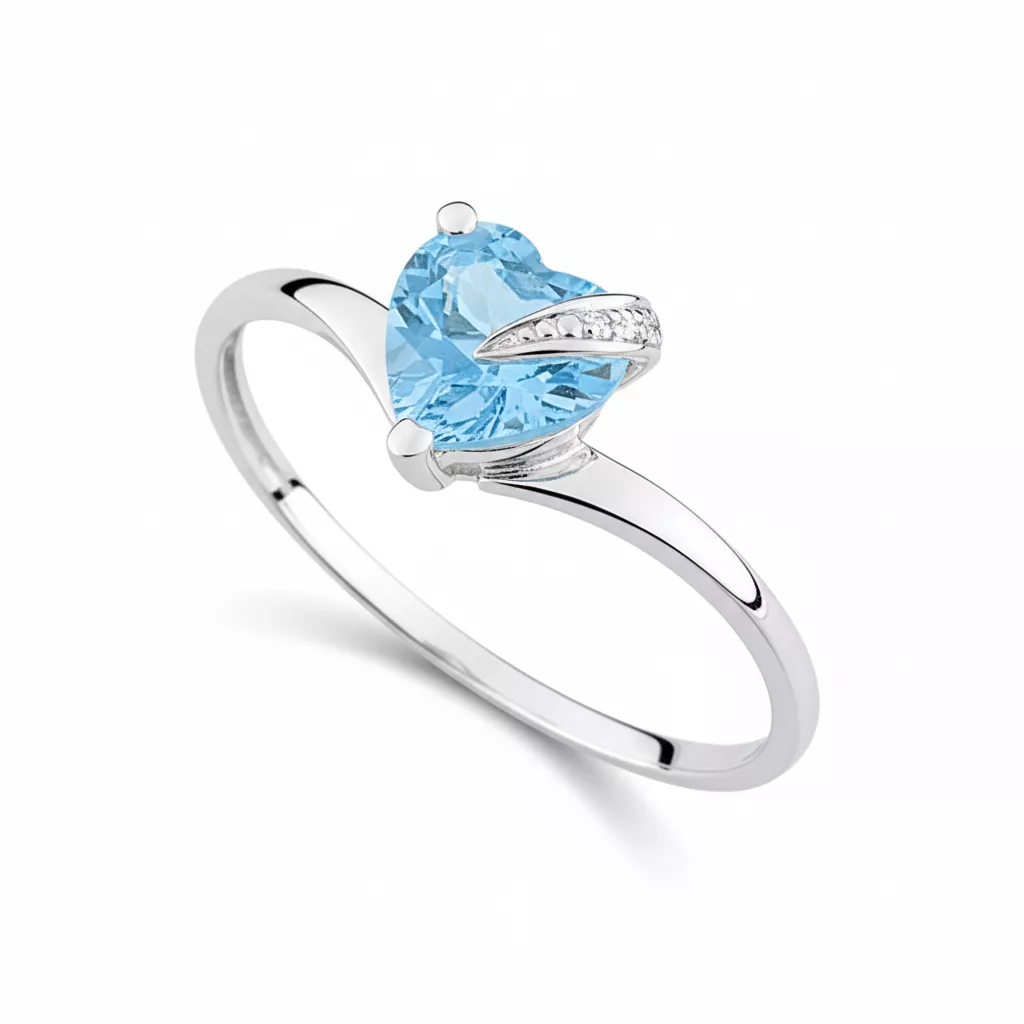 Bague Or Blanc Vertega bleu Topaze Coeur - Bague en Or 375 9k - Bijoux en Vogue