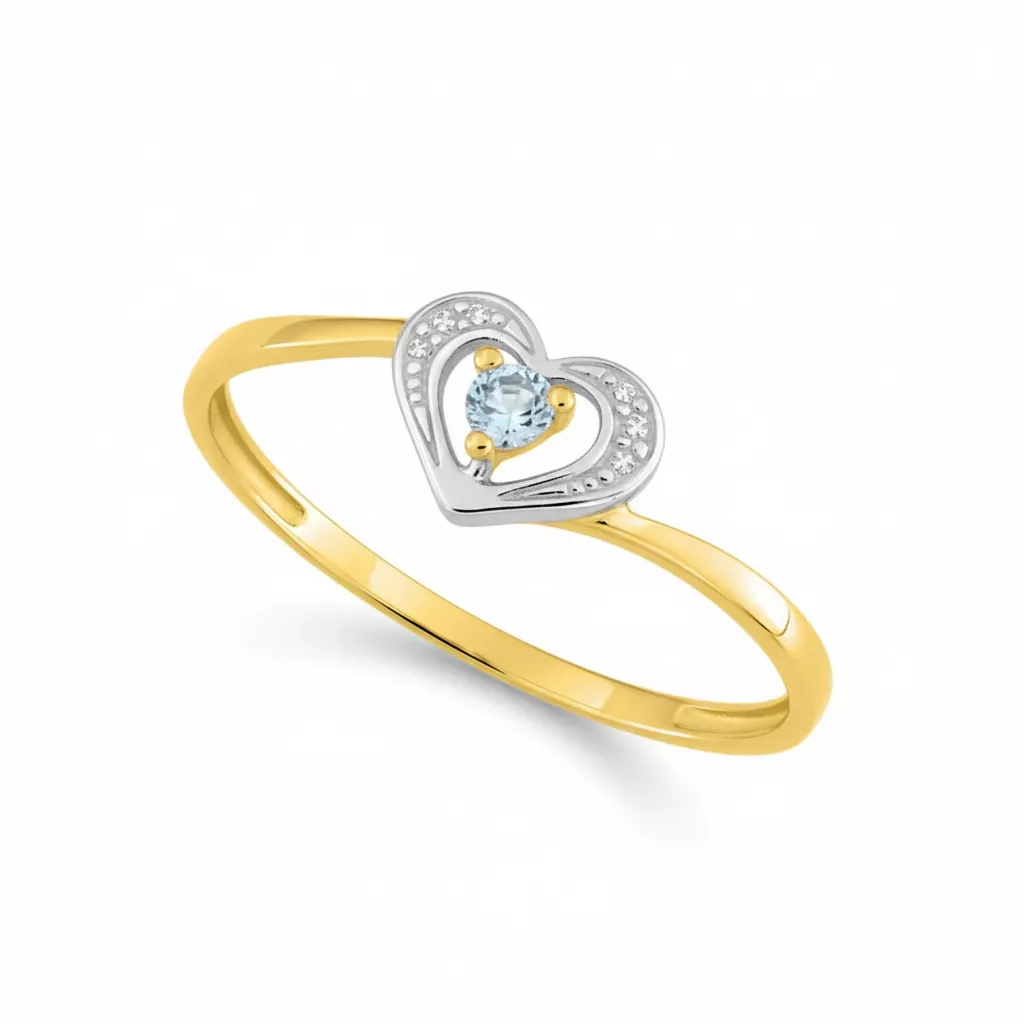 Bague Or Blanc et Jaune Evance bleu Topaze Coeur - Bague en Or 375 9k - Bijoux en Vogue