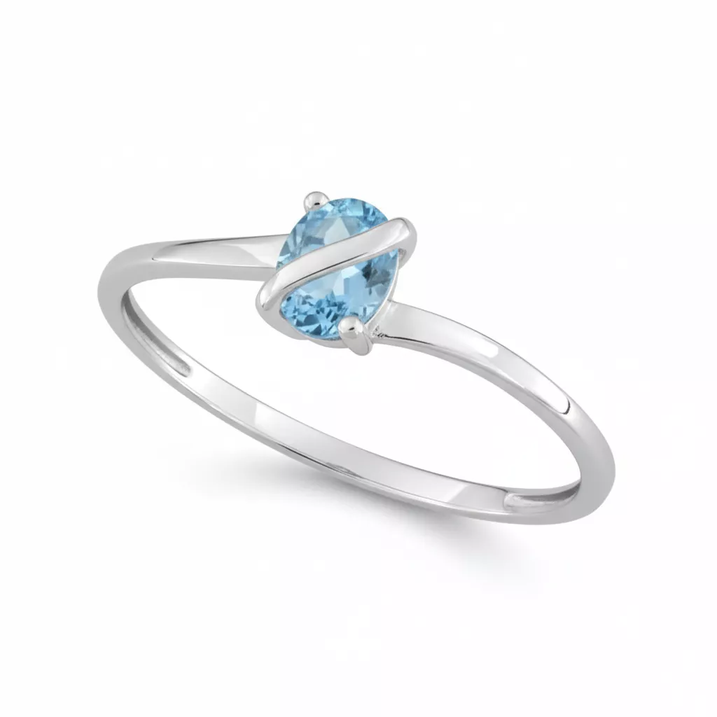 Bague Or Blanc Alys bleu Topaze Bleu Coeur - Bague en Or 375 9k - Bijoux en Vogue