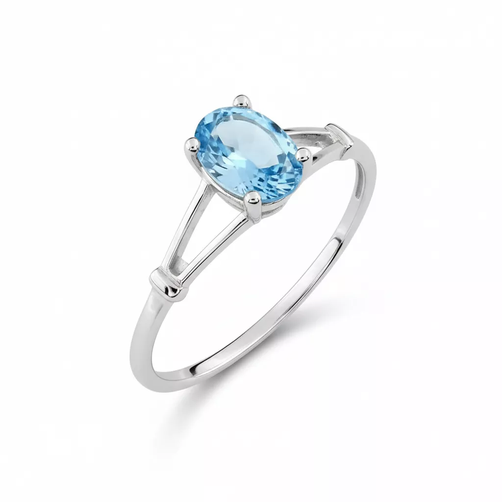 Bague Or Blanc Baniabka bleu Topaze - Bague en Or 375 9k - Bijoux en Vogue