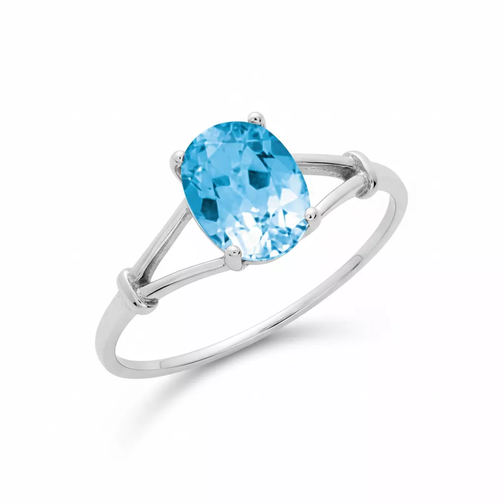 Bague Or Blanc Antinisca bleu Topaze - Bague en Or 375 9k - Bijoux en Vogue
