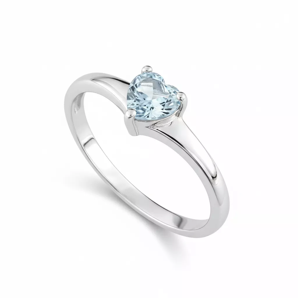 Bague Or Blanc Zanibia bleu Topaze Coeur - Bague en Or 375 9k - Bijoux en Vogue