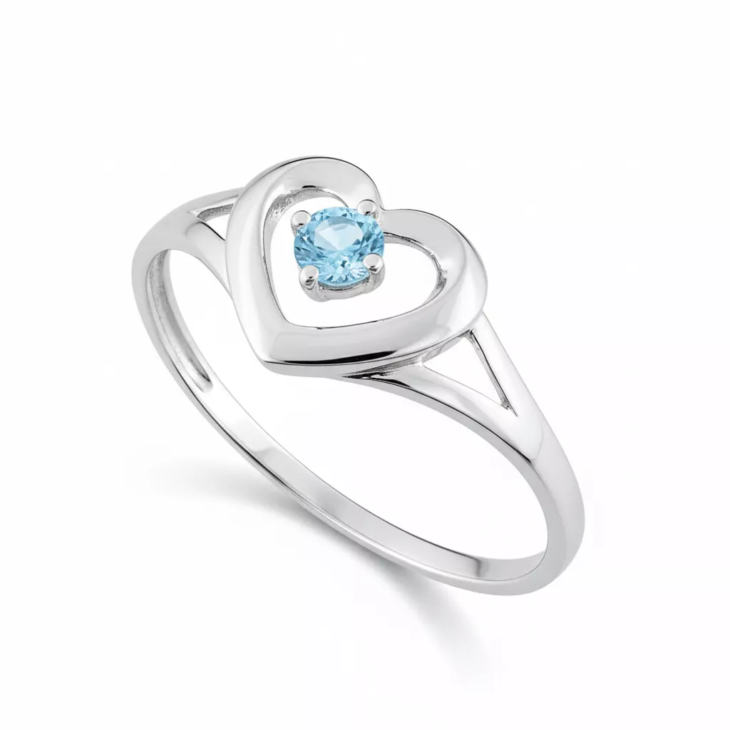 Bague Or Blanc Djenette bleu Topaze Coeur - Bague en Or 375 9k - Bijoux en Vogue