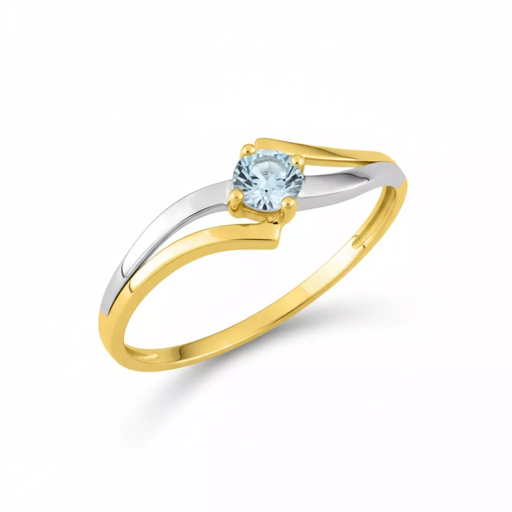 Bague Or Blanc et Jaune Uttara bleu Topaze - Bague en Or 375 9k - Bijoux en Vogue