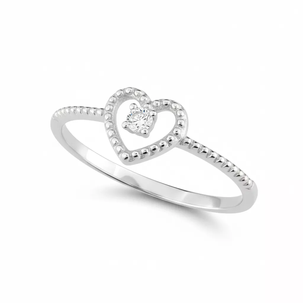 Bague Or Blanc Zirconium Coeur - Bague en Or 375 9k - Bijoux en Vogue