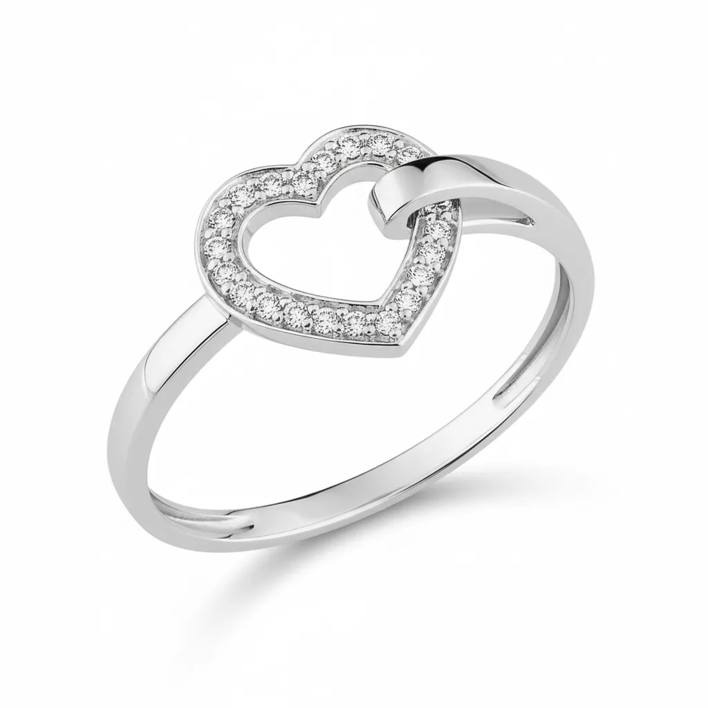 Bague Or Blanc Guya Zirconium Coeur - Bague en Or 375 9k - Bijoux en Vogue