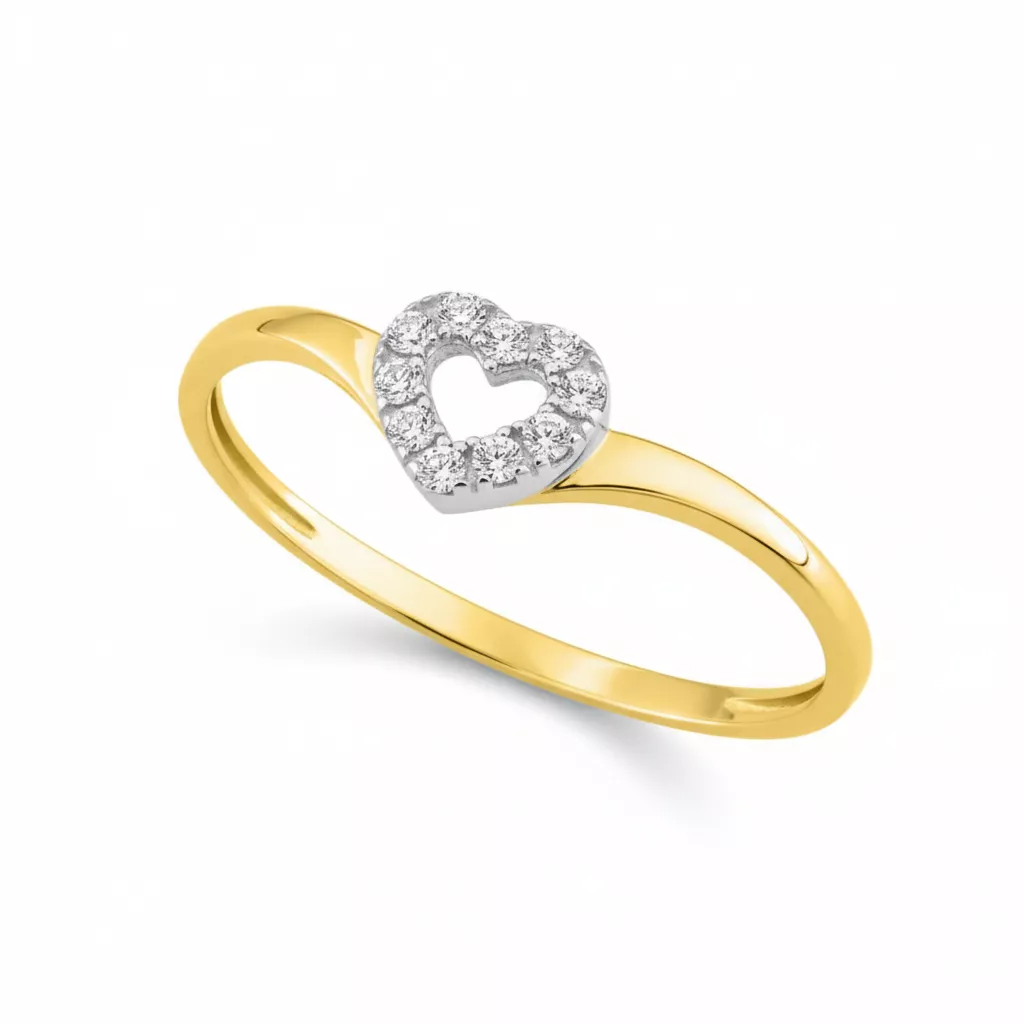 Bague Or Blanc et Jaune Fatna Zirconium Coeur - Bague en Or 375 9k - Bijoux en Vogue