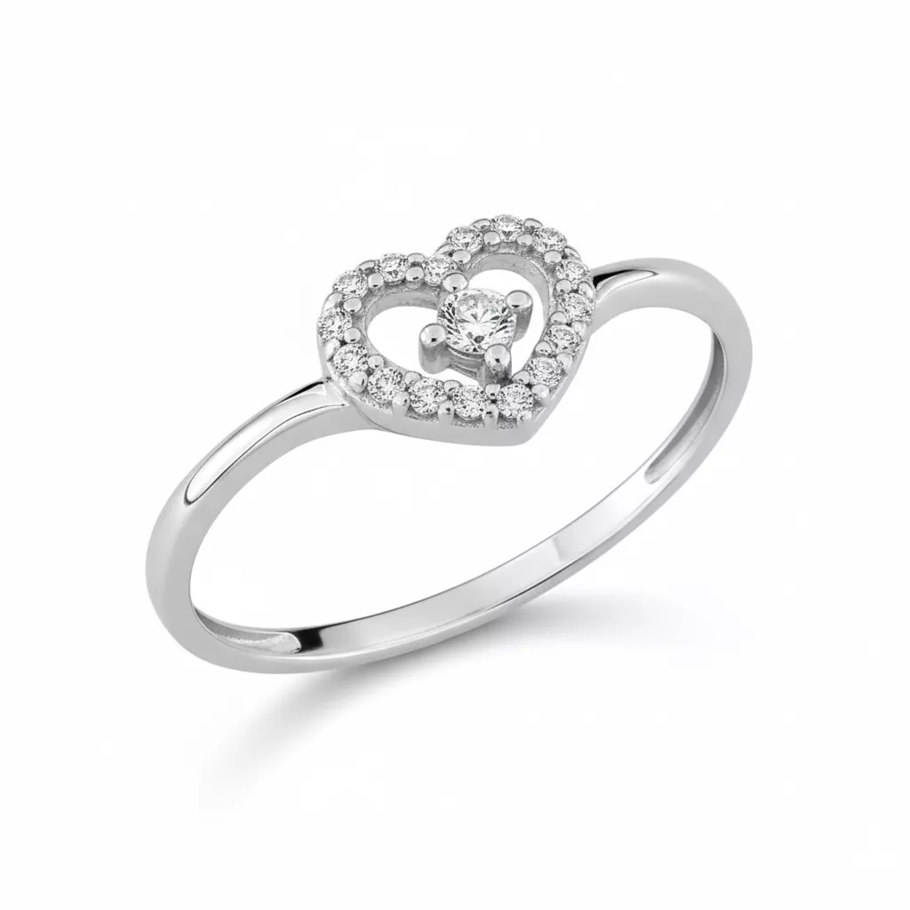 Bague Or Blanc Daneille Zirconium Coeur - Bague en Or 375 9k - Bijoux en Vogue