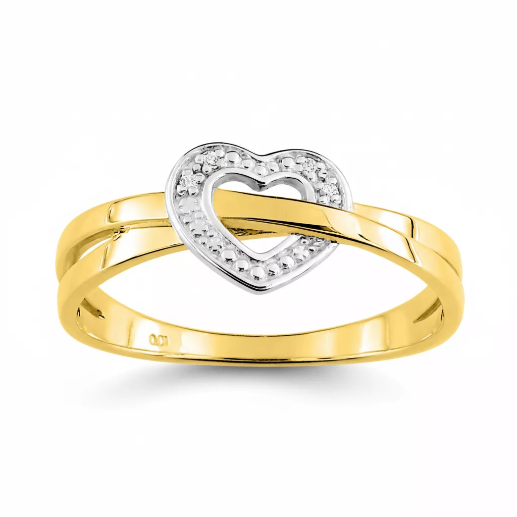 Bague Or Diamant Coeur - Bague en Or 375 9k - Bijoux en Vogue