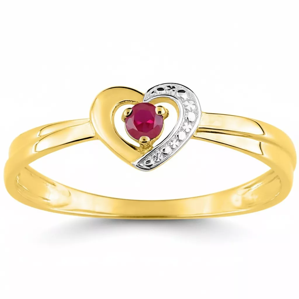 Bague Or Rubis Coeur - Bague en Or 375 9k - Bijoux en Vogue