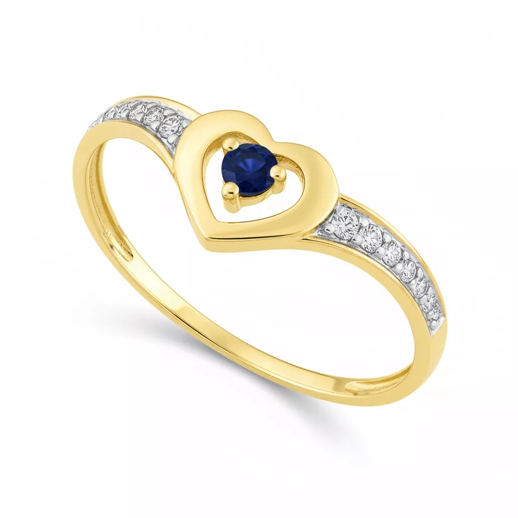 Bague Or Christale Saphir Coeur - Bague en Or 375 9k - Bijoux en Vogue