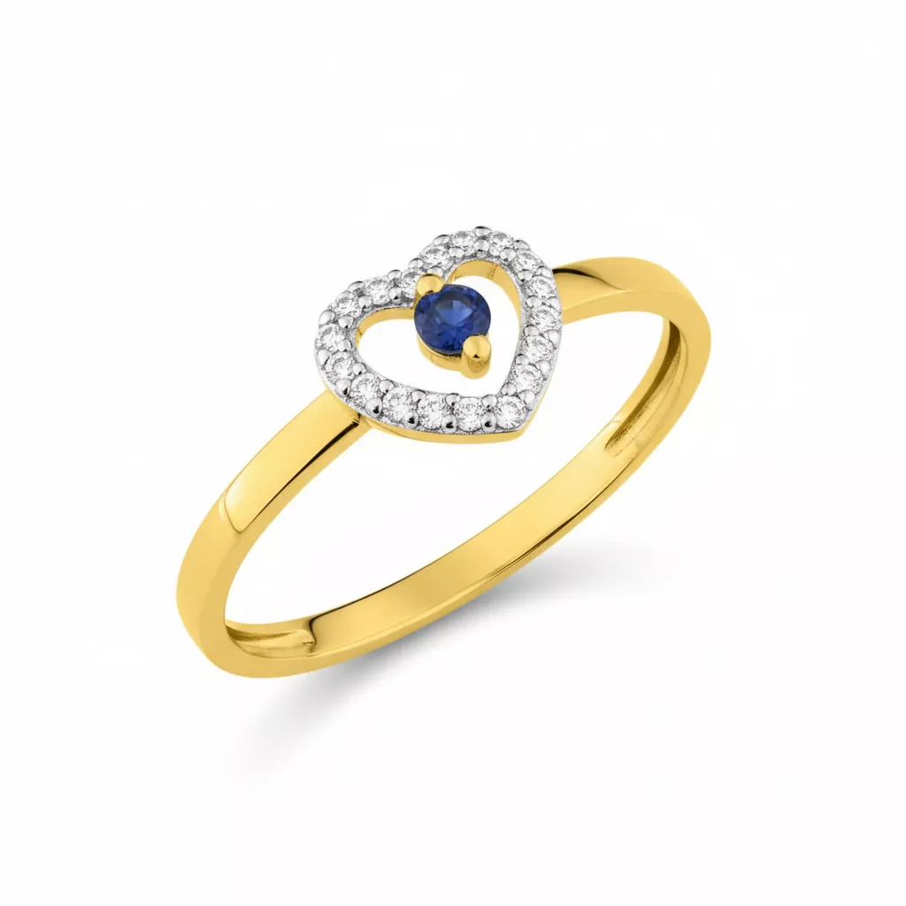 Bague Or Geertruida Zirconium Saphir Coeur - Bague en Or 375 9k - Bijoux en Vogue