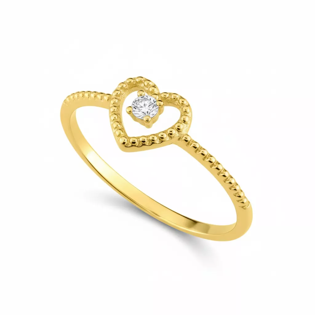 Bague Or Zirconium Coeur - Bague en Or 375 9k - Bijoux en Vogue
