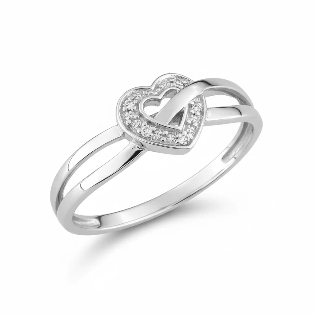 Bague Or Blanc Parima Diamant Coeur - Bague en Or 750 18k - Bijoux en Vogue