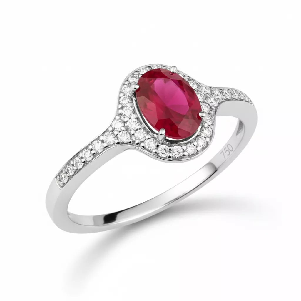 Bague Or Blanc Kazimiera Diamant Rubis - Bague en Or 750 18k