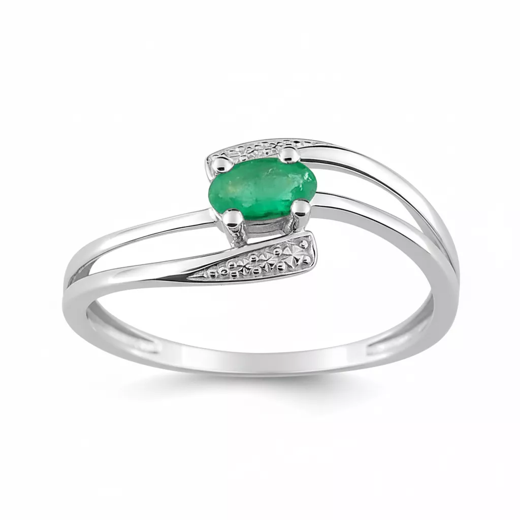 Bague Or Blanc Nakarina Emeraude - Bague en Or 750 18k - Bijoux en Vogue