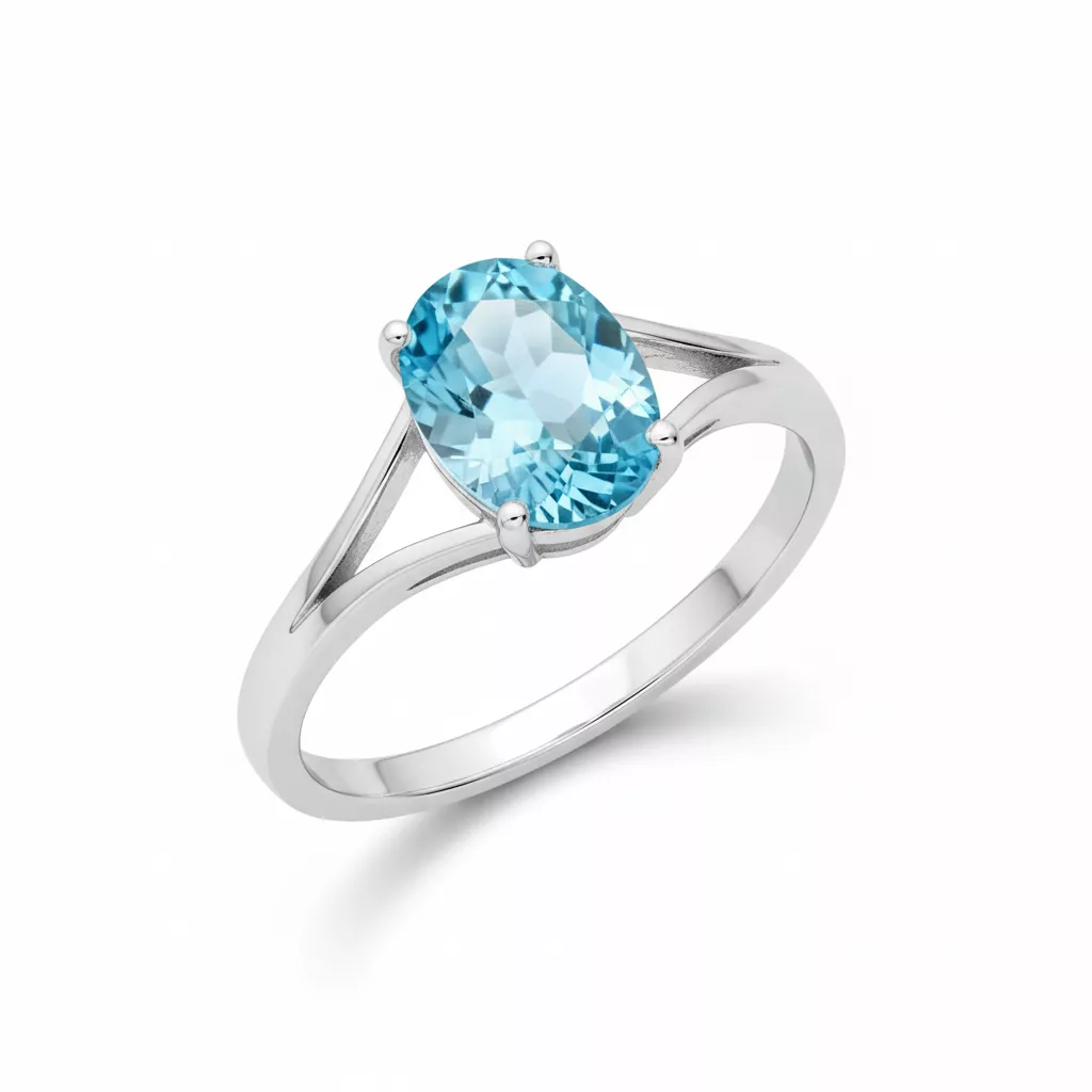 Bague Or Blanc bleu Topaze - Bague en Or 750 18k - Bijoux en Vogue