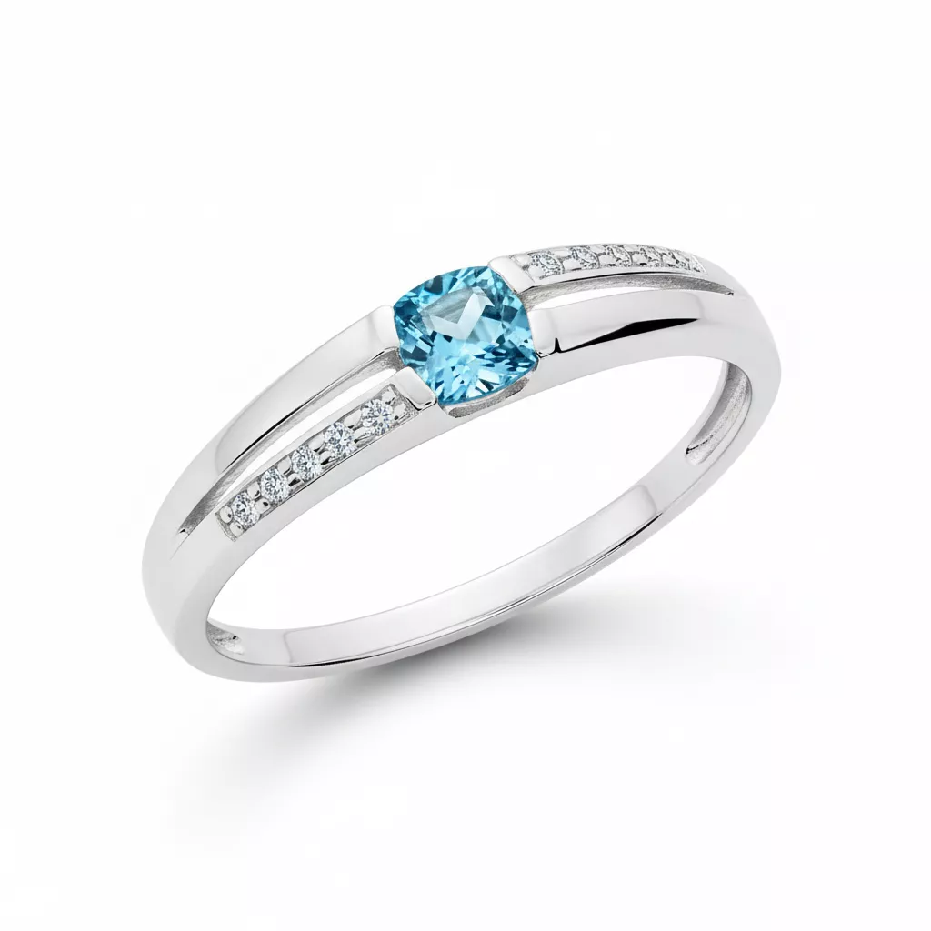 Bague Or Blanc Maiatza bleu Topaze - Bague en Or 750 18k - Bijoux en Vogue