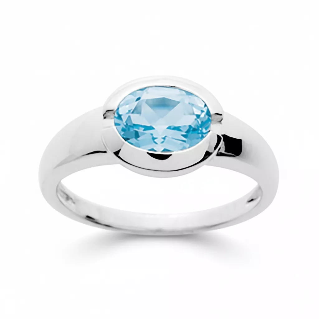 Bague Or Blanc Jasine bleu Topaze - Bague en Or 750 18k - Bijoux en Vogue
