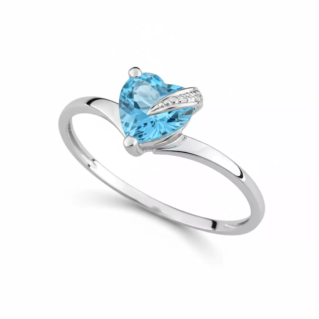 Bague Or Blanc Bouchouroine bleu Topaze Coeur - Bague en Or 750 18k - Bijoux en Vogue