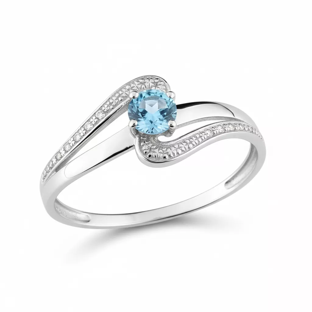 Bague Or Blanc Violine bleu Topaze - Bague en Or 750 18k - Bijoux en Vogue