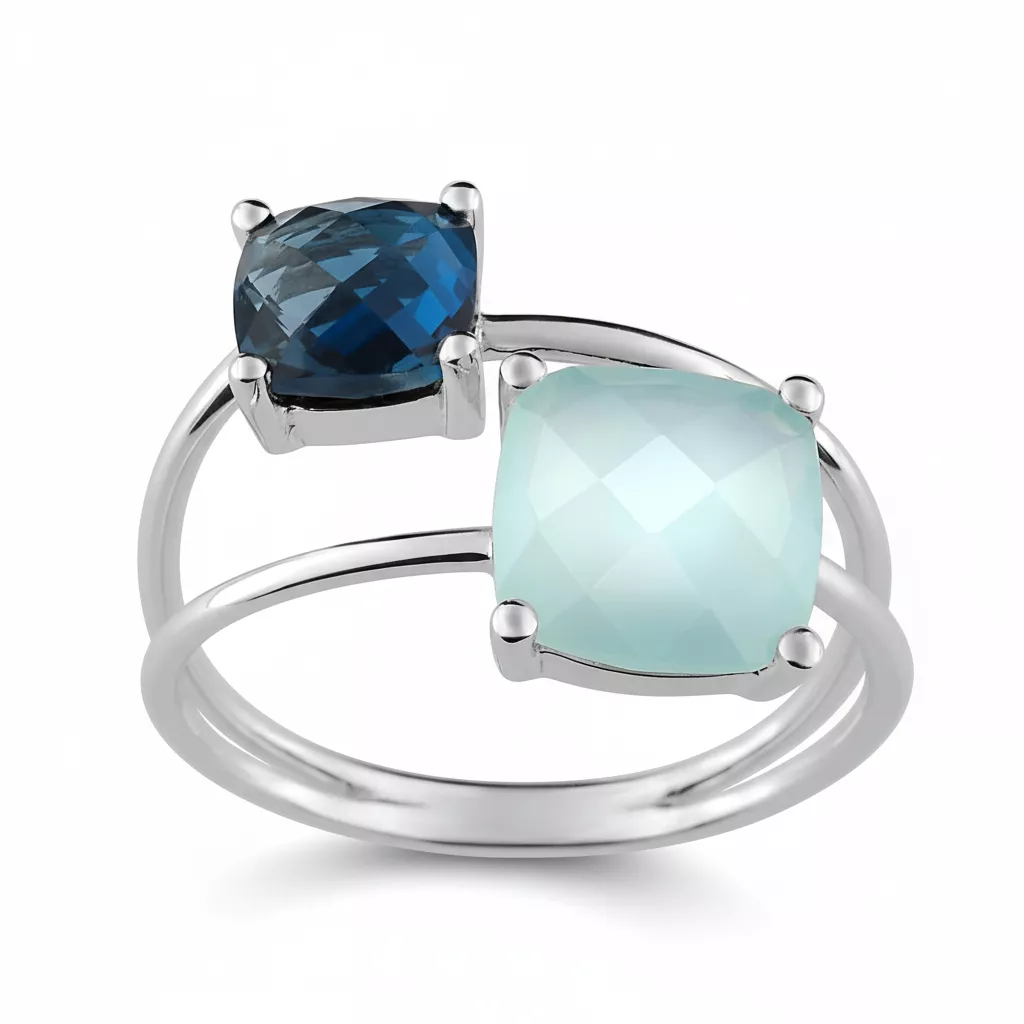 Bague Or Blanc Chafiqua bleu Topaze Vert - Bague en Or 750 18k - Bijoux en Vogue